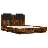 vidaXL Posteljni okvir z vzglavjem dimljen hrast 135x190 cm inž. les, (21094940) Cene