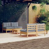 The Living Store Vrtna sedežna garnitura 5-delna s sivimi blazinami borovina - Vrtna Sedežnaa Garnitura, (21467601) | Shoptok.si