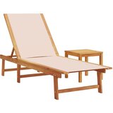 vidaXL Ležalnik z mizico krem trden akacijev les in tekstilen, (21320140) | Shoptok.si