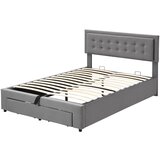 Lumor Kapitonirana postelja s predalom 140x200 cm iz žameta – z enim predalom in letvenim dnom – siva, (22151332) | Shoptok.si