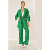 By Saygı Crescent Pants Kimono Set With Pockets Green Cene