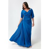 Lafaba Women's Blue Short Sleeve Slit Long Plus Size Evening Dress Cene