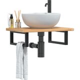 vidaXL Stenska polica za umivalnik jeklo in trdna hrastovina | Shoptok.si