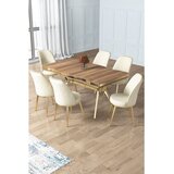Hanah home trpezarijski set Prah, sto i 6 stolica, ploča u dekoru Hazar, zlatne noge, krem tkanina Babyface | Eponuda.com