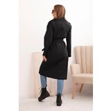Kesi Włoski Women's coat tied at the waist with a collar black | ePonuda.com