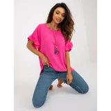 Fashion Hunters Dark pink summer oversize blouse with a round neckline