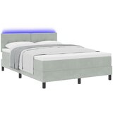 vidaXL Box Spring Postelja z Vzmetnico in LED Osvetlitvijo Svetlo Siva 140x190 cm Žamet Cene