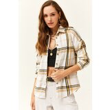 Olalook Women's Ecru Yellow Plaid Lumberjack Shirt | shoptok.hr