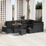 vidaXL 12-delni set vrtnog kavča z blazinami Črn Poli Ratan Akacija | Shoptok.si