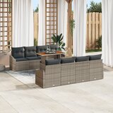 vidaXL 9-delna vrtna jedilna garnitura z blazinami Siva Poli Ratan Acacia | Shoptok.si