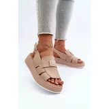 Kesi Women's leather platform and wedge sandals, dark beige Vivitellia