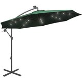 vidaXL Viseč senčnik z LED lučkami 300 cm zelene barve kovinski drog Cene