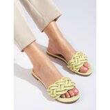 SHELOVET Elegant lime slippers for women with chain cene