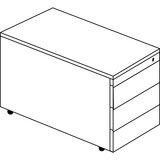 mauser Predalnik s kolesi, VxG 573 x 800 mm, plošča s polnim jedrom iz HPL, 3 predali, čista bela / aluminijasto siva / javor | Shoptok.si