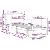  Krevet s regalom za knjige bez madraca bijeli 75x190cm borovina | shoptok.hr
