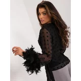 Fashion Hunters Black formal blouse with feathers on the sleeves