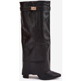 Boto Women's Heeled Boots With Folded Shaft And Gold Detail Black Diorna | Shoptok.si
