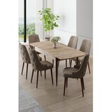 Hanah home trpezarijski set Nola, sto na razvlačenje i 6 stolica, ploča u dekoru travertina, braon noge, kapućino tkanina Babyface | Eponuda.com