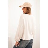Kesi Włoski Women's sweatshirt with decorative finishing at the bottom ecru | Shoptok.si