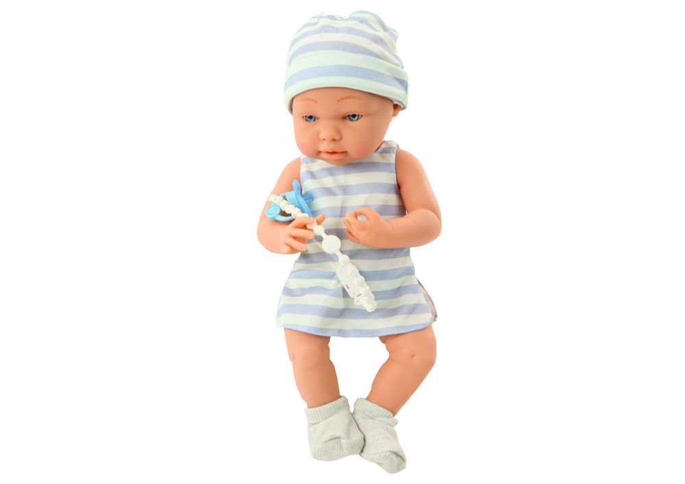 Lean Toys Dojenček v modro-belih oblačilih, klobuk, duda, slinček, odejica | Shoptok.si