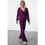 Trendyol Purple Wide Pattern Stone Detailed Knitwear Bottom-Top Set
