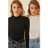 Happiness İstanbul Women's Black White 2 Pack Ribbed Turtleneck Knitted Blouse Cene