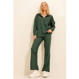 Trend Alaçatı Stili Women's Walnut Green Polo Neck Top And Palazzon Trousers Knitwear Bottom Top Set Cene