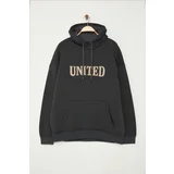 Trendyol Plus Size Anthracite Oversize/Wide Cut Fleece Inside/Warm Embroidered Sweatshirt