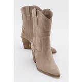 LuviShoes HOPEN Beige Suede Genuine Leather Women's Heeled Boots Cene
