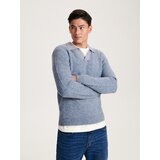 Reserved polo majica z dolgimi rokavi iz mešanice volne - modra | Shoptok.si