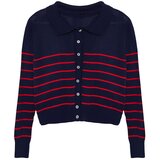 Trendyol navy blue polo neck striped knitwear cardigan Cene