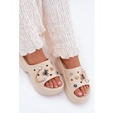 Boto Ladies Foam Slippers On Massive Platform With Golden Pins Beige Ivoriel | shoptok.hr