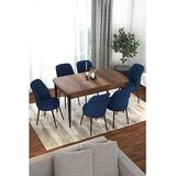 Hanah home trpezarijski set Via, sto na razvlačenje i 6 stolica, ploča u dekoru drveta Baroque, teget tkanina Jerry | Eponuda.com