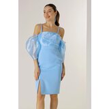 By Saygı Bead Detail Strap Organza Low Sleeve Lined Crepe Dress | Eponuda.ba