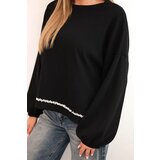 Kesi Włoski Women's sweatshirt with decorative finishing at the bottom black | shoptok.hr