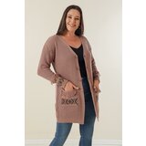 By Saygı Button-up Front, Tassels Patterned Plus Size Cardigan with Pockets And At The Ends Of The Sleeves. cene