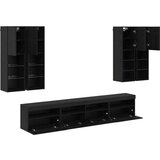  Komplet stenske TV omarice z LED lučmi 7 pcs Črna Orehovina, (5000112993) | Shoptok.si