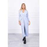 Kesi Long sweater with waist tie in blue color Cene