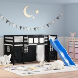  The Living Store Otroški pograd z zavesami bel in črn 90x190 cm trdna borovina - Otroški Pograd, (21453932) | Shoptok.si