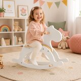 Ginger Home Детско Дървено Конче за Люлеене Бяло, Масивно Дърво, 70x20x47 см, Монтесори Играчка | shoptok.hr