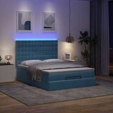 vidaXL Otomanska postelja z vzmetnicami & LEDs temno modra 140x190cm | Shoptok.si