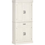HOMCOM Kuhinjska kredenca z 2 omarama in predalom, lesena enota za shrambo v kolonialnem slogu, 80x35x180 cm, bela, (20754079) | Shoptok.si