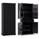 Costway Kuhinjska omarica z nastavljivimi policami, velikim predalom in 4 vrati, črna barva, (5000331400) Cene