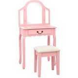 vidaXL Mizica za ličenje s stolčkom roza 65x36x128cm pavlovnija in MDF, (20713005) | Shoptok.si