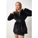  Women's Black Zippered Oversized Sheepskin Plush Coat Cene
