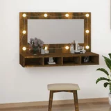 vidaXL Omarica z ogledalom in LED lučkami dimljen hrast 90x31,5x62 cm
