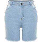 Trendyol Curve Light Blue Pocket and Hem Tassel Detail Mini Denim Shorts Cene