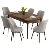 Hanah home trpezarijski set Nix, sto na razvlačenje i 6 stolica, ploča u dekoru drveta Baroque, siva tkanina Babyface | Eponuda.com