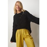  Women's Black Diamond Patterned Openwork Knitwear Sweater | Shoptok.si
