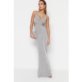 Trendyol Gray Fitted Evening Dress With Knitting Out Detailed and Shimmering Cene